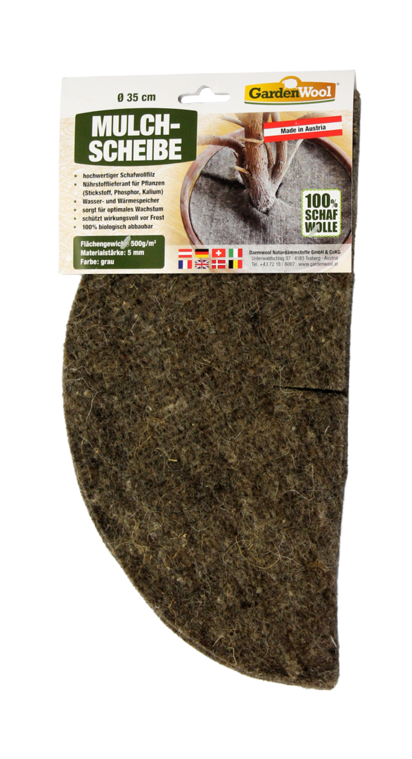 2x Mulchscheibe aus Schafwolle für Topfpflanzen, ø 35 cm